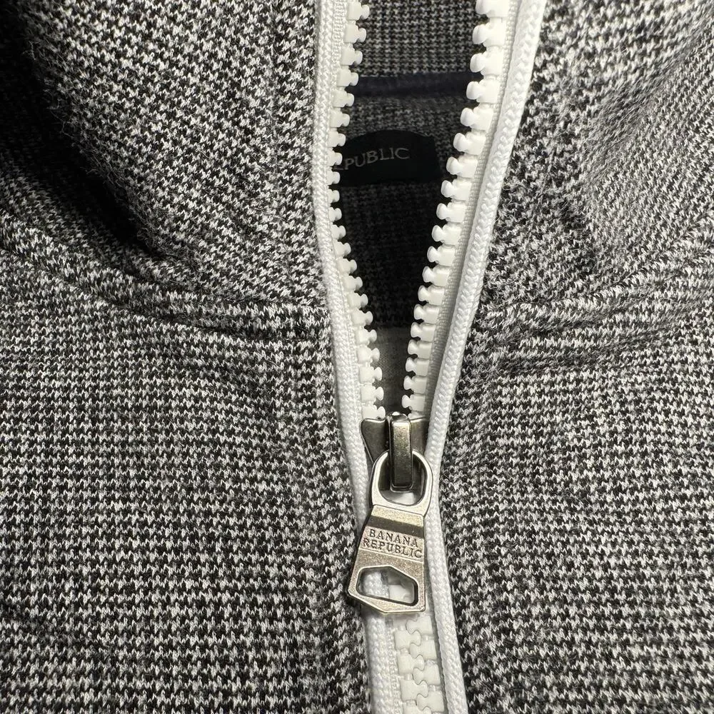 Banana Republic Jacket Mens XL Grey Navy Cotton Knit Full Zip Ribbed‎ Hem Cuffs